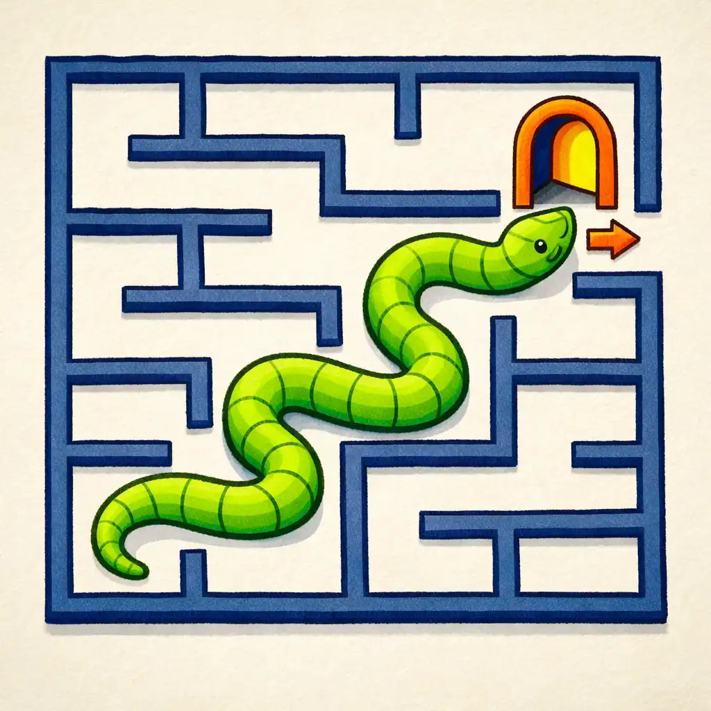 Ukázka hry Snake Puzzle - Maze Escape s hadem v bludišti